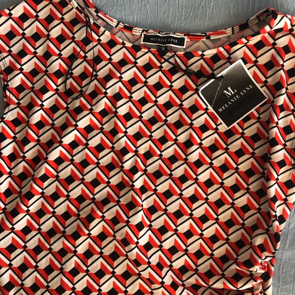 NWT Melanie Lyne Patterned Office Casual Red and Black Blouse - Picture 3 of 6